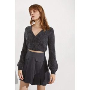 J.ING Button Front Fuzzy Cropped Cardigan Sweater Brown Women's S/M NWT